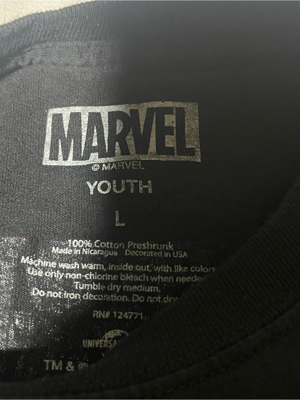 Marvel Black Youth Tee with Silver Logo - Picture 3 of 3